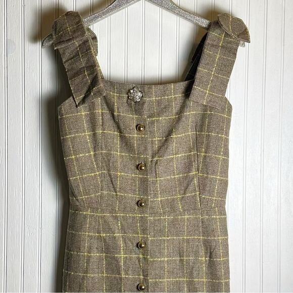 Sorry, Too Much Love Plaid Dress with Buttons and Bow Strap - Picture 2 of 6